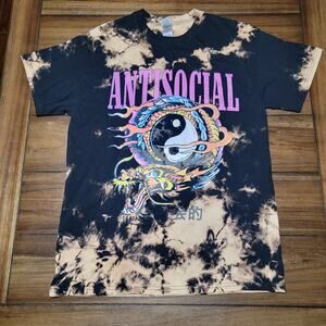 Antisocial Tie-Dye Unisex Tee (Gildan) w/ YinYang Dragon - Size Medium